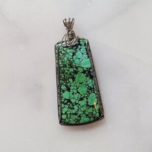 Spiderweb Turquoise Pendant - Turquoise Silver Wire Wrapped - Grunge Fairy